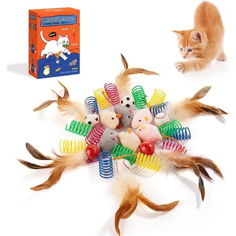 Jouets pour Chat, Souris Catnip, Balles et Ressorts Lot Varié pour Chaton, Catnip, Jouets à Chasser, Balles Rebonds, Ressorts Spirales Colorés (1/5)