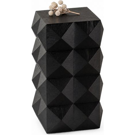 Table d'appoint rétro effet bois noir, relief 3D, 60 cm de hauteur, MDF et bois, prête à poser, style vintage pour salon, chambre ou entrée  CHICFURN (1/5)