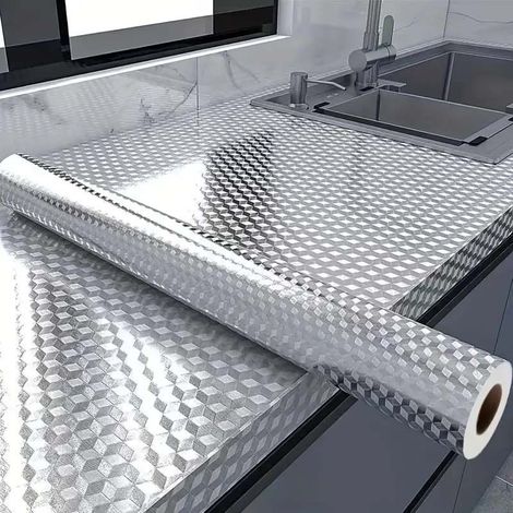 Rouleau Aluminium - Film Auto-Adhésif Pour Crédence Cuisine - Résistant Chaleur Et Huile - 30 Cm X 5 M (1/5)