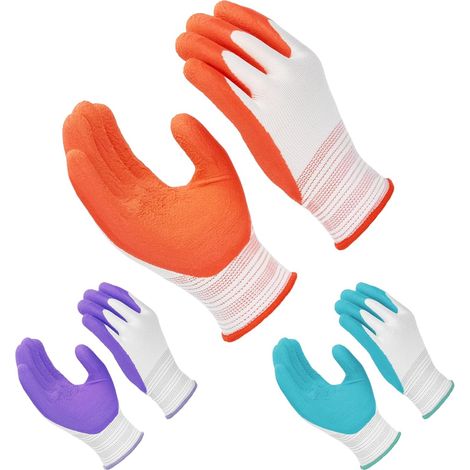 Gants de Travail & Jardinage 3 Paires - Imperméable Revêtement Caoutchouc Taille M pour Homme/Femme  Bleu/Violet/Rouge (1/5)
