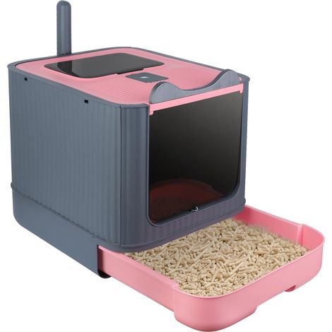 Bac à litière pour Grands Chats,Fermé et Facile à Nettoyer,Maison de Toilette pour Chat Meuble litière Chat bac à litière 2 Portes avec Filtre et Pelle et bac Amovible (1/5)