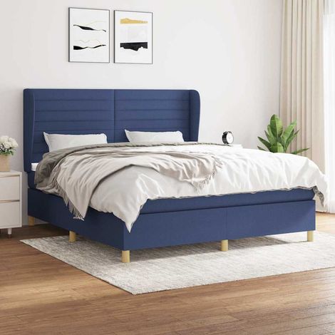 Cama box spring con colchón tela azul 180x200 cm (1/5)