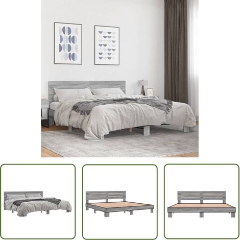 The Living Store Cadre de lit sans matelas sonoma gris 200x200 cm - Cadre De Lit - Lit Double - Lit Sommier - Literie - Meuble Chambre (1/5)
