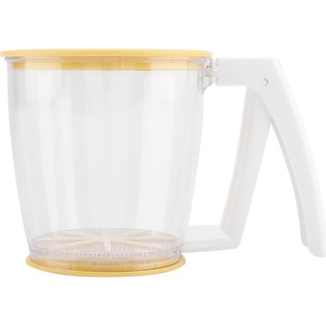 Le tamis à main de farine de tasse, outils en plastique de cuisson de tamis de maille de poudre de tamis de farine en plastique avec le couvercle. (1/4)