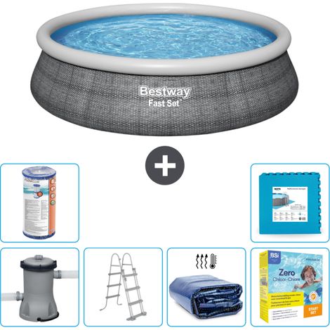 Piscine gonflable ronde Bestway à réglage rapide - Imprimé rotin - 457 x 107 cm - Comprend des Accessoires CB26 (1/5)