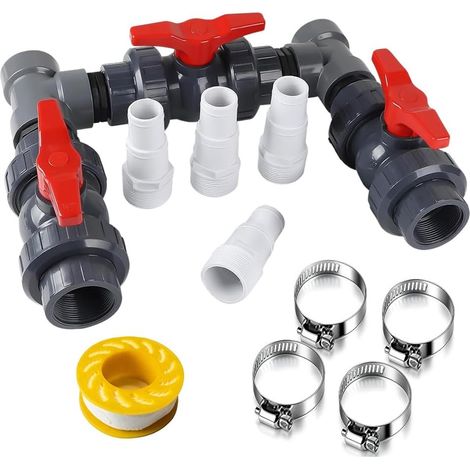 Bypass Kit de raccordement de piscine avec pompe à chaleur, diamètre 50 mm, avec tuyaux de 32 mm et 38 mm, chauffage de piscine, pompe à chaleur, chauffage solaire, kit de dérivation (1/5)