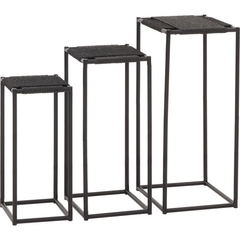 [NON UTILIZZATO] Set di 3 tavolini da fiori HHG-266, tavolino d'appoggio, portafiori, impilabile, corda di carta metallo, antracite