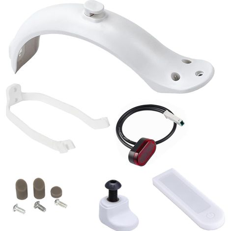 Parafango per Xiaomi M365/Pro, parafango bianco per monopattino elettrico, parafango posteriore per Xiaomi M365 con luce posteriore e fissaggi (bianco) (1/5)