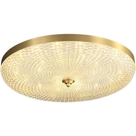 Plafonnier tambour cuivré – Abat-jour verre – LED – Montage plat – 35 cm – 3 tons dimmable – Entrée/salon/chambre
