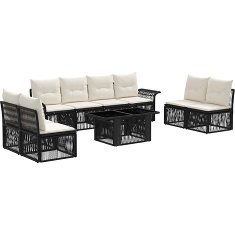 Set Divano da Giardino 9 pz Nero e Bianco Crema polyrattan vidaXL (1/5)