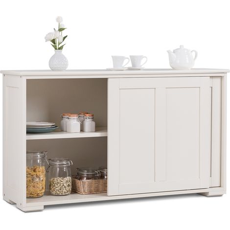 Credenza Armadietto cucina due porte scorrevoli mobiletto legno bagno 1067x33x60cm Beige