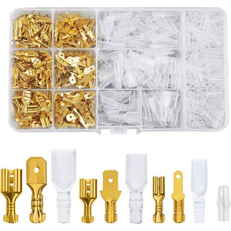 600 Pcs Cosses à Sertir en Laiton, 2.8/4.8/6.3mm Cosse Electrique avec Isolation Manche Mâle Femelle Spade Connecteurs de Fils Crimp Terminal pour Automobile Bateau Moto Voiture (1/4)