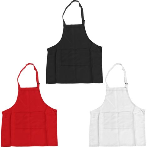 Lot de 3 tabliers enfant pâtisserie DIY avec poches, blanc/rouge/noir, taille M 56cm, pour garçons filles 3-6 ans. (1/5)