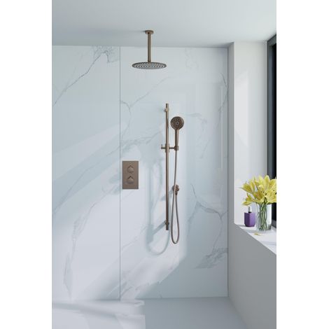 FugaFlow Eccelente Acces Ensemble de douche de pluie encastré - thermostatique - bras de plafond - barre coulissante - douchette ronde 25 cm -