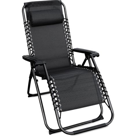 Relax Sessel mit Kopfkissen - 178cm / anthrazit - Verstellbarer Garten Sonnen Liege Stuhl