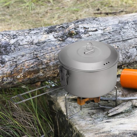 Batterie de cuisine de Camping, casserole et poêle à frire en titane avec couvercle, poignées pliables pour randonnée en plein air, pique-nique (1/5)