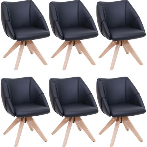 Set da 6 sedie da sala pranzo HHG-525, poltroncina da cucina, imbottita girevole, in legno e ecopelle, nero
