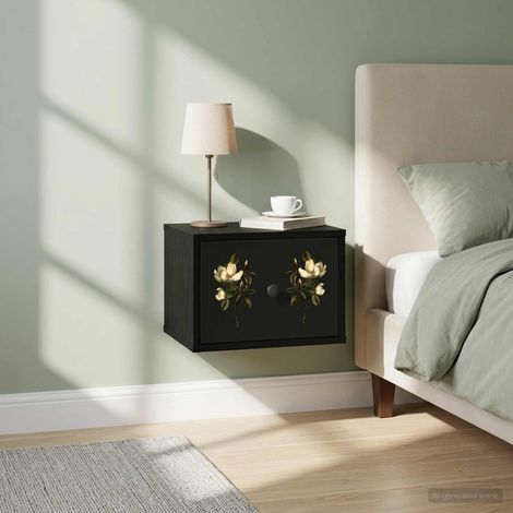 vidaXL Mesita de noche de pared BREMEN Roble Negro 36 x 33 x 25 cm (1/5)