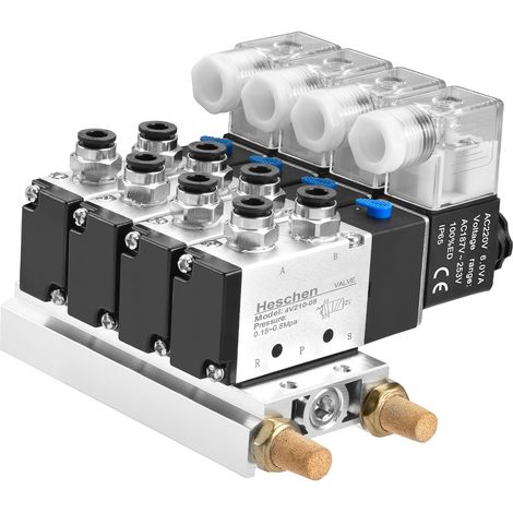 4V210-08, AC220V, PT1/4'' 4-Way Electric Pneumatic Solenoid Valve, 5 Way 2 Position, Silent Manifold with Quick Coupling Kit (1/5)