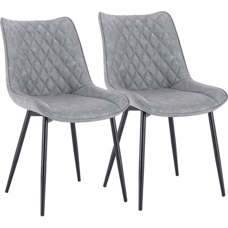 WOLTU 2X Sillas de Comedor Nordicas Estilo Vintage Juego de 2 Sillas de Cocina Sillas Tapizadas en Cuero Sintetico Aspecto de Cuero Antiguo Estructura de Metal Sillas Comedor Gris