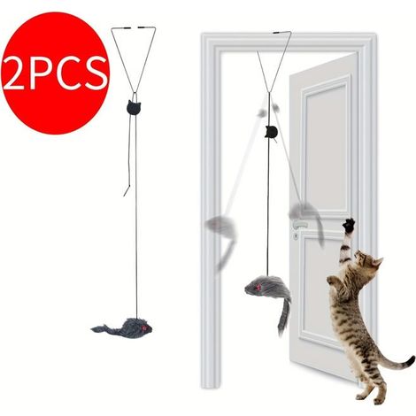 BelleRise - Lot de 2 jouets-baguettes suspendus pour chats — Jouets en feutre rétractables à fixer sur la porte (1/5)