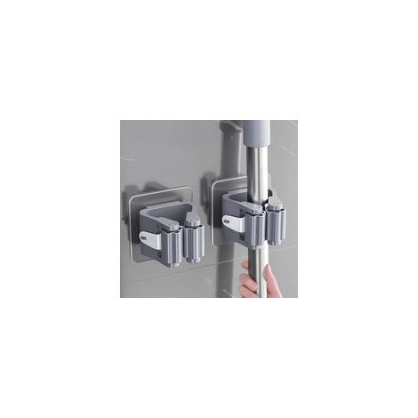 Gris Lot de 2 supports muraux pour balai Auto adhésif avec pince antidérapante Outils de nettoyage Crochet autocollant pour jardin, garage (1/5)