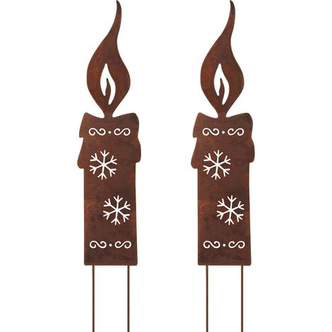 Silhouette de bougie rouillée, décoration de jardin de Noël en métal, piquet rouillé, bougie artisanale pour pot de fleurs - Décoration de jardin en métal - 25 x 4 cm - Rouille naturelle (1/5)