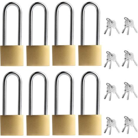 Pack de 8cadenas à anse longue, cadenas 32 mm, clé identique, cadenas avec clé, serrure de sécurité pour bagages, armoires, casiers, serrure à valise (1/5)