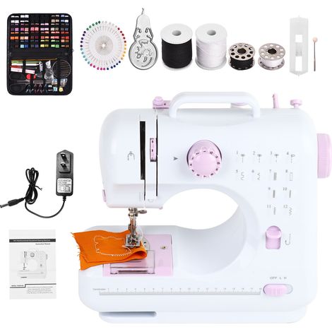 Machine à coudre domestique multifonctionnelle réglable 2 vitesses 12 points pédale lumière LED avec 172 pièces kit accessoires étui de rangement en cuir pour débutants passionnés de fabrication à la (1/5)