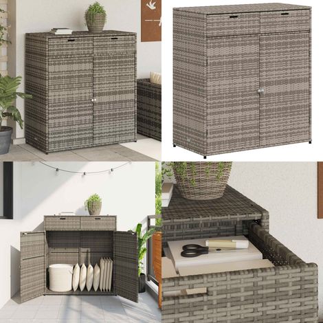 Gartenschrank Grau 105x55x113 cm Poly Rattan - Outdoor-Schrank - Gartenschrank - Stauraum - Gartenorganisation - Wetterfest - Home & Living