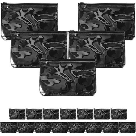 Lot de 20 pochettes à fermeture éclair portables et réutilisables, format A6.-17.7X10.6cm-Black