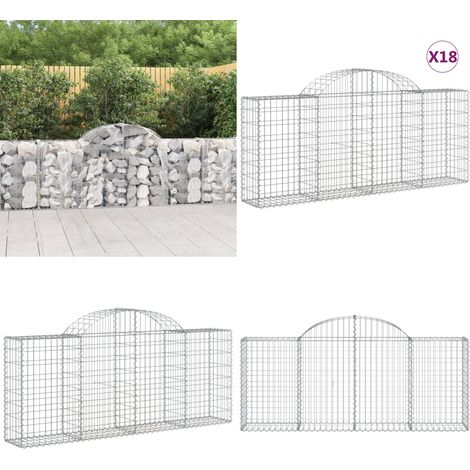 Gabionen mit Hochbogen 18 Stk. 200x30x80/100cm Verzinktes Eisen - Gabionen - Gabionenwände - Gartendeko - Gartenzubehör - Zaun - Home & Living (1/5)