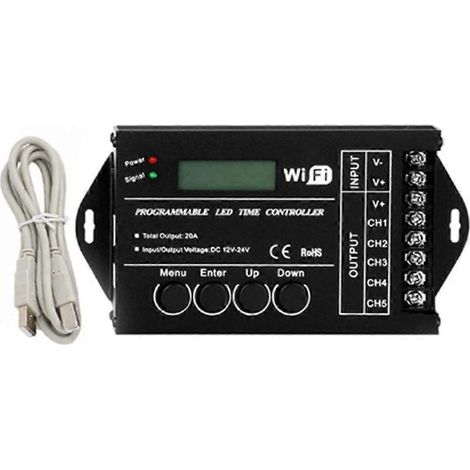 Contrôleur LED RGB programmable TC421 5 canaux 20 A anode commune 12 V/24 V CC Wi-Fi variateur pour ruban LED programmable. (1/4)