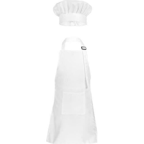 Tablier de cuisine enfant réglable et chapeau de chef - PZCC - White M - Couleur blanche - Lavable (1/4)