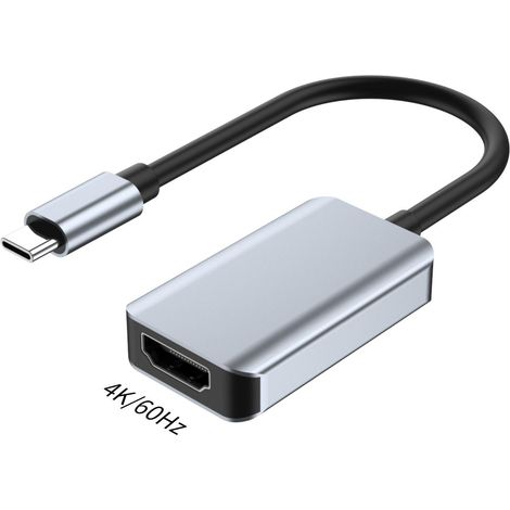 Adaptateur USB-C vers HDMI 4K, convertisseur Type-C mâle vers HDMI femelle, compatible MacBook, PC portable, smartphone, prise en charge audio vidéo, plug and play, sans pilote, noir, câble intégré (1/3)