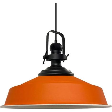 Suspension Industrielle en Métal Orange Peint à la Main – Lustre Vintage E27 Ø41 cm pour Salon, Chambre ou Salle à Manger (1/5)