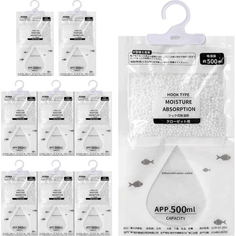 Hängende Luftentfeuchter, Feuchtigkeitsabsorber, 9er-Pack feuchtigkeitsbeständige Beutel, feuchtigkeitsbeständig für Schränke, Keller, Garderoben, Waschküchen (Weiß) (1/5)