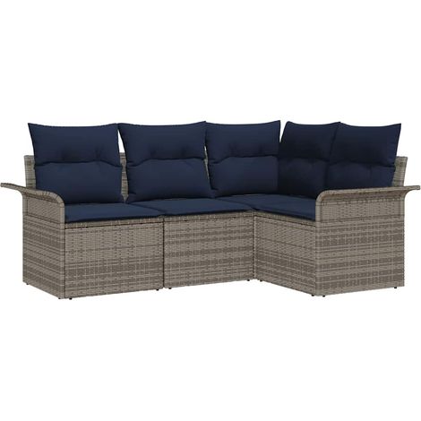 Garden Sofa Set with Cushion 4 pcs Grey Poly Rattan vidaXL