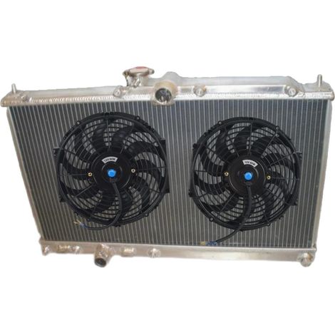 Radiador de aluminio + ventilador, tamaño del núcleo 685 mm x 380 mm x 36 mm, tamaño total 720 mm x 455 mm x 60 mm, diámetro de salida 35 mm, ligero, compatible con vehículos de alto rendimiento EVO 7 (1/5)