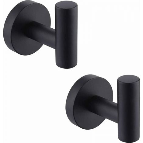Crochets muraux Crochets de salle de bains Crochets en acier inoxydable Noir mat SUS304 Porte-manteau Porte-serviettes Crochets de rangement 2 pcs - Accessoires de salle de bains (1/5)