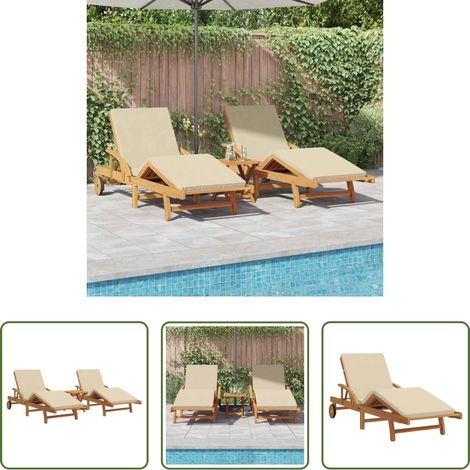 Transat bois acacia - Transat 3 pcs Beige Bois d'Acacia Massif (1/5)