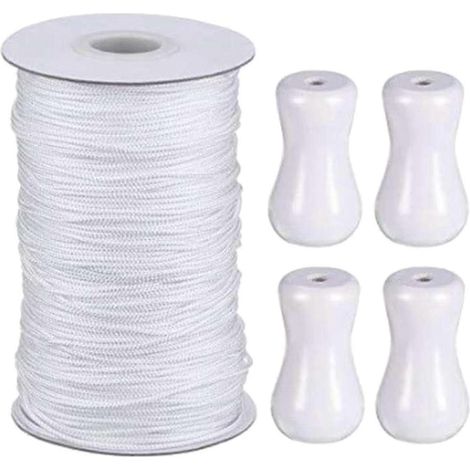 Cordon tressé blanc de 1,8 mm pour stores vénitiens en aluminium, 55 yards (50 m)/rouleau, avec 4 pendentifs en bois blanc. Idéal pour le jardinage, les plantes et les loisirs créatifs.