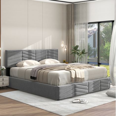 Bett Doppelbett mit Stauraum 140x200 Samt grau OKMYHOME (1/5)