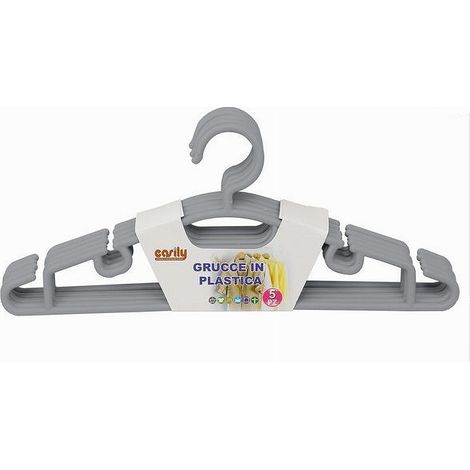 Trade Shop - Set 5pz Grucce Stampelle Appendiabito In Plastica Vestiti Pantaloni Grigio 79320 -