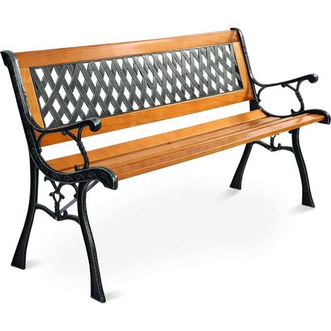 COSTWAY Gartenbank Holz Metallrahmen 2 Sitzer, Parkbank 210kg, Terrassenbank, 125 x 52 x 73 cm, für Balkon, Garten, Veranda (1/5)