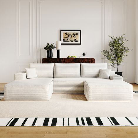Divano angolare modulare 270 cm in tessuto bianco con chaise longue HAVRYA (1/5)