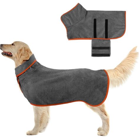 Dog Bathrobe - Polyester Nylon - Adjustable Straps With Velcro - For Small Medium Large Dogs - L (1/5)