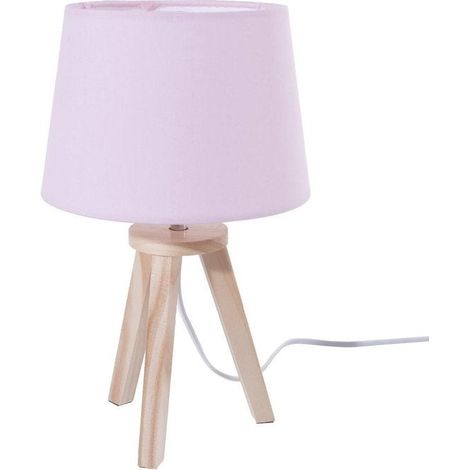 Nachttischlampe für Kinderzimmer oder Schlafzimmer 31 cm rosa Holz und Stoff (1/3)