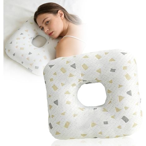 Oreiller de Percage avec Trou en Forme de Donut, Cervical pour Dormir sur Côté, Soulagement des Maux d'oreilles, 29x29x7 cm (1/5)