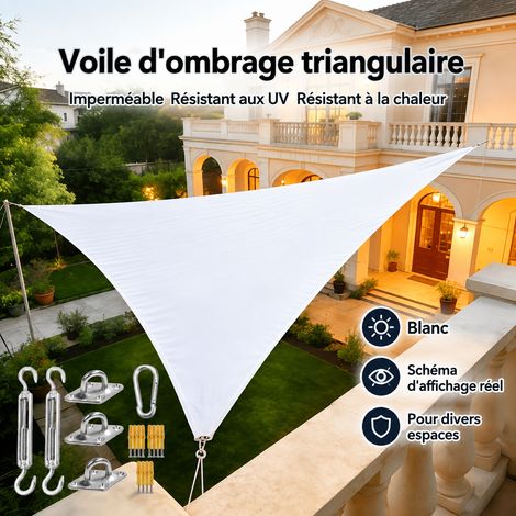 Voile d'ombrage blanc triangle à bords incurvés 420D 3 × 4 × 5 m avec accessoires de quincaillerie 36 × 28 × 8 cm 1,25 kg – Livraison gratuite (1/5)